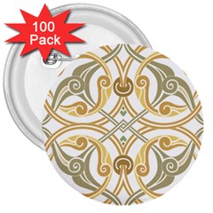 Arabesque Ornament Islamic Art Stencil Drawing 3  Buttons (100 Pack)  by Wegoenart