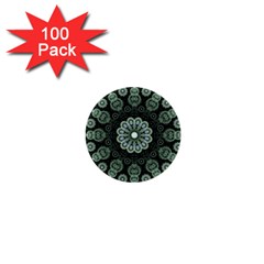Fractal Green Lace Pattern Circle 1  Mini Buttons (100 Pack)  by Wegoenart