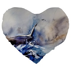 Art Painting Sea Storm Seagull Large 19  Premium Flano Heart Shape Cushions by Pakrebo