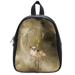 Cute Little Chihuahua With Hearts On The Moon School Bag (small) by FantasyWorld7