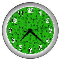 St Patricks Day Pattern Wall Clock (silver) by Valentinaart