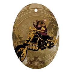 Funny Cute Mouse On A Motorcycle Oval Ornament (two Sides) by FantasyWorld7