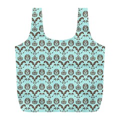 Easter Damask Pattern Robins Egg Blue And Brown Full Print Recycle Bag (l) by emilyzragz