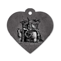 Odin On His Throne With Ravens Wolf On Black Stone Texture Dog Tag Heart (two Sides) by snek
