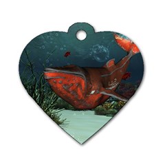 Awesome Mechanical Whale In The Deep Ocean Dog Tag Heart (two Sides) by FantasyWorld7
