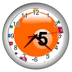 Billiard Ball Ball Game Pink Orange Wall Clock (silver) by HermanTelo