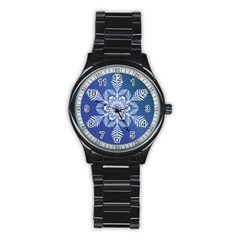 Flake Crystal Snow Winter Ice Stainless Steel Round Watch by HermanTelo