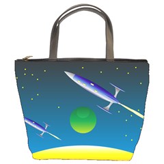 Rocket Spaceship Space Bucket Bag by HermanTelo