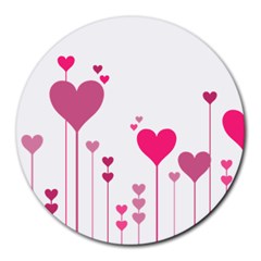 Heart Rosa Love Valentine Pink Round Mousepads by HermanTelo