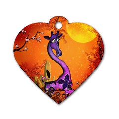 Funny Giraffe In The Night Dog Tag Heart (two Sides) by FantasyWorld7