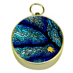 Sea Coral Stained Glass Gold Compasses by HermanTelo