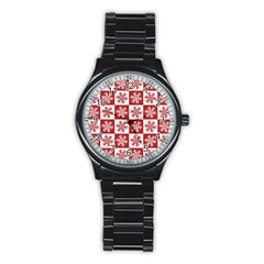 Snowflake Red White Stainless Steel Round Watch by HermanTelo