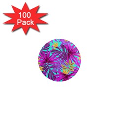 Tropical Greens Pink Leaves 1  Mini Magnets (100 Pack)  by HermanTelo