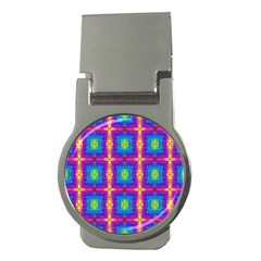 Groovy Blue Pink Yellow Square Pattern Money Clips (round)  by BrightVibesDesign