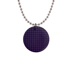 Argyle Dark Pink Black Pattern 1  Button Necklace by BrightVibesDesign
