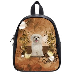 Cute Maltese Puppy With Flowers School Bag (small) by FantasyWorld7