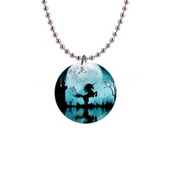 Wonderful Unicorn Silhouette In The Night 1  Button Necklace by FantasyWorld7