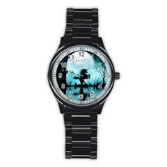 Wonderful Unicorn Silhouette In The Night Stainless Steel Round Watch by FantasyWorld7
