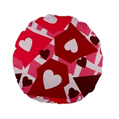 Pink Hearts Pattern Love Shape Standard 15  Premium Flano Round Cushions by Bajindul