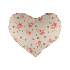 Pink Flowers Pattern Spring Nature Standard 16  Premium Flano Heart Shape Cushions by TeesDeck