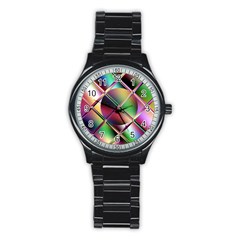 Fractal Artwork Abstract Background Stainless Steel Round Watch by Sudhe