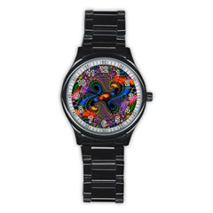 Abstract Fractal Artwork Colorful Stainless Steel Round Watch by Sudhe