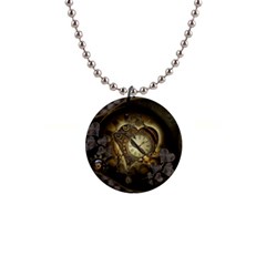 Wonderful Elegant Steampunk Heart, Beautiful Clockwork 1  Button Necklace by FantasyWorld7