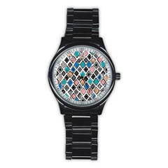 Diamond Shapes Pattern Stainless Steel Round Watch by Sudhe