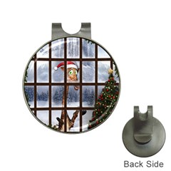 Funny Giraffe  With Christmas Hat Looks Through The Window Hat Clips With Golf Markers by FantasyWorld7