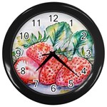 Strawberry Watercolor Figure Wall Clock (Black) Front