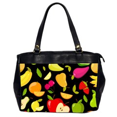 Vector Seamless Summer Fruits Pattern Black Background Oversize Office Handbag (2 Sides) by Vaneshart