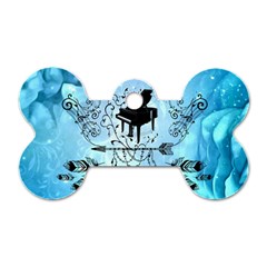 Piano With Feathers, Clef And Key Notes Dog Tag Bone (one Side) by FantasyWorld7