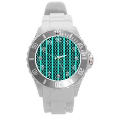 Circles Lines Black Green Round Plastic Sport Watch (l) by BrightVibesDesign