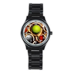 Sport Ball Tennis Golf Football Stainless Steel Round Watch by HermanTelo