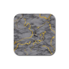 Marble Neon Retro Light Gray With Gold Yellow Veins Texture Floor Background Retro Neon 80s Style Neon Colors Print Luxuous Real Marble Rubber Square Coaster (4 Pack)  by genx