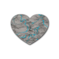 Marble Light Gray With Bright Cyan Blue Veins Texture Floor Background Retro Neon 80s Style Neon Colors Print Luxuous Real Marble Rubber Coaster (heart)  by genx