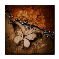 Wonderful Floral Design With Butterflies Tile Coaster by FantasyWorld7
