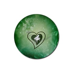 Music, Piano On A Heart Rubber Round Coaster (4 Pack)  by FantasyWorld7