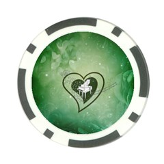 Music, Piano On A Heart Poker Chip Card Guard by FantasyWorld7