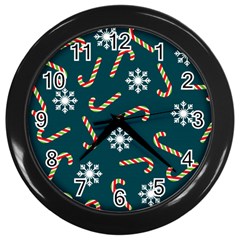 Christmas Seamless Pattern With Candies Snowflakes Wall Clock (black) by Vaneshart