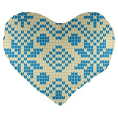 Beautiful Knitted Christmas Pattern Blue White Large 19  Premium Flano Heart Shape Cushions by Vaneshart