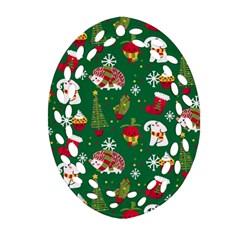 Colorful Funny Christmas Pattern Green Oval Filigree Ornament (two Sides) by Vaneshart