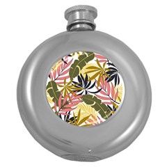 Fashionable Seamless Tropical Pattern With Bright Pink Green Flowers Round Hip Flask (5 Oz) by Wegoenart