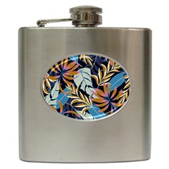 Original Seamless Tropical Pattern With Bright Blue Pink Flowers Hip Flask (6 Oz) by Wegoenart