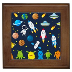 Big Set Cute Astronauts Space Planets Stars Aliens Rockets Ufo Constellations Satellite Moon Rover V Framed Tile by Vaneshart