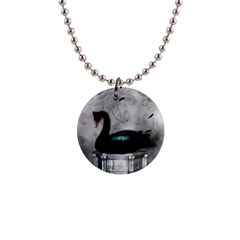 Wonderful Black Swan With Dark Mermaid 1  Button Necklace by FantasyWorld7