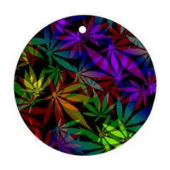Ganja In Rainbow Colors, Weed Pattern, Marihujana Theme Round Ornament (two Sides) by Casemiro