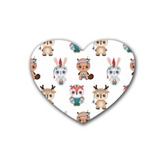 Cute Cartoon Boho Animals Seamless Pattern Rubber Coaster (heart)  by BangZart