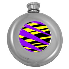 Abstract Triangles, Three Color Dotted Pattern, Purple, Yellow, Black In Saturated Colors Round Hip Flask (5 Oz) by Casemiro