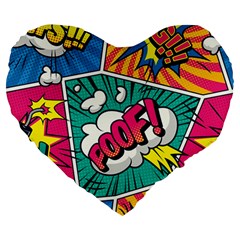 Comic Colorful Seamless Pattern Large 19  Premium Heart Shape Cushions by Amaryn4rt